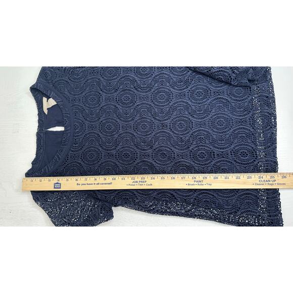 Banana Republic Blue Lace Blouse Short Sleeved Crew Neck Cocktail Formal Party L - Picture 6 of 7